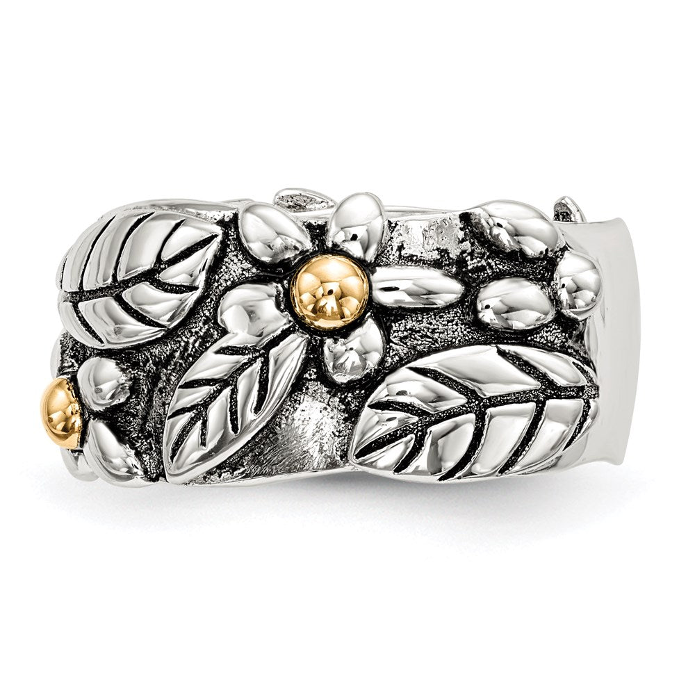 Silber/14K Bicolor Sterlingsilber 14K Antikisiert Leaves & Blumen Ring