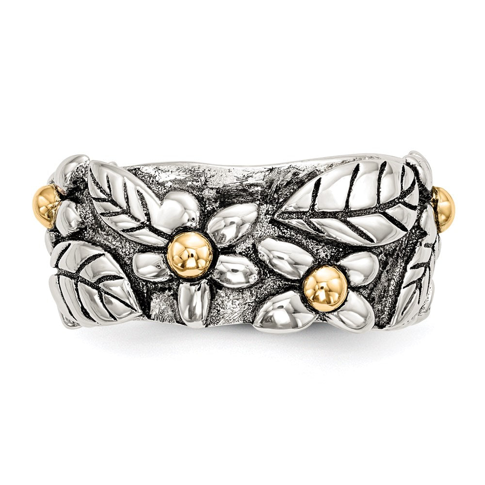 Silber/14K Bicolor Sterlingsilber 14K Antikisiert Leaves & Blumen Ring