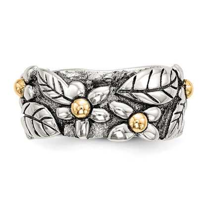 Silber/14K Bicolor Sterlingsilber 14K Antikisiert Leaves & Blumen Ring