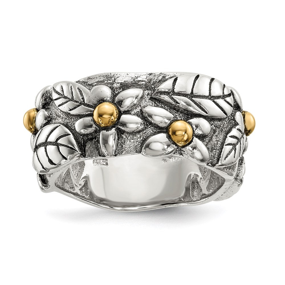 Silber/14K Bicolor Sterlingsilber 14K Antikisiert Leaves & Blumen Ring