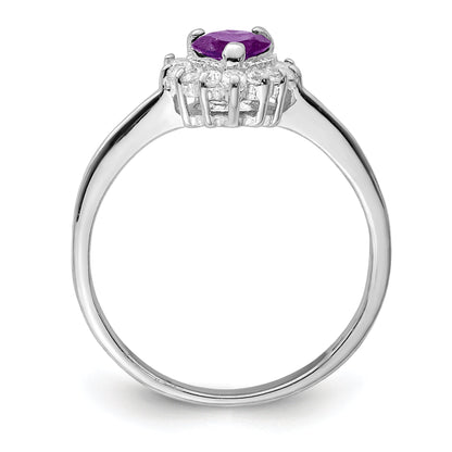 Sterlingsilber Rhodiniert Amethyst und Zirkonia Herz Ring