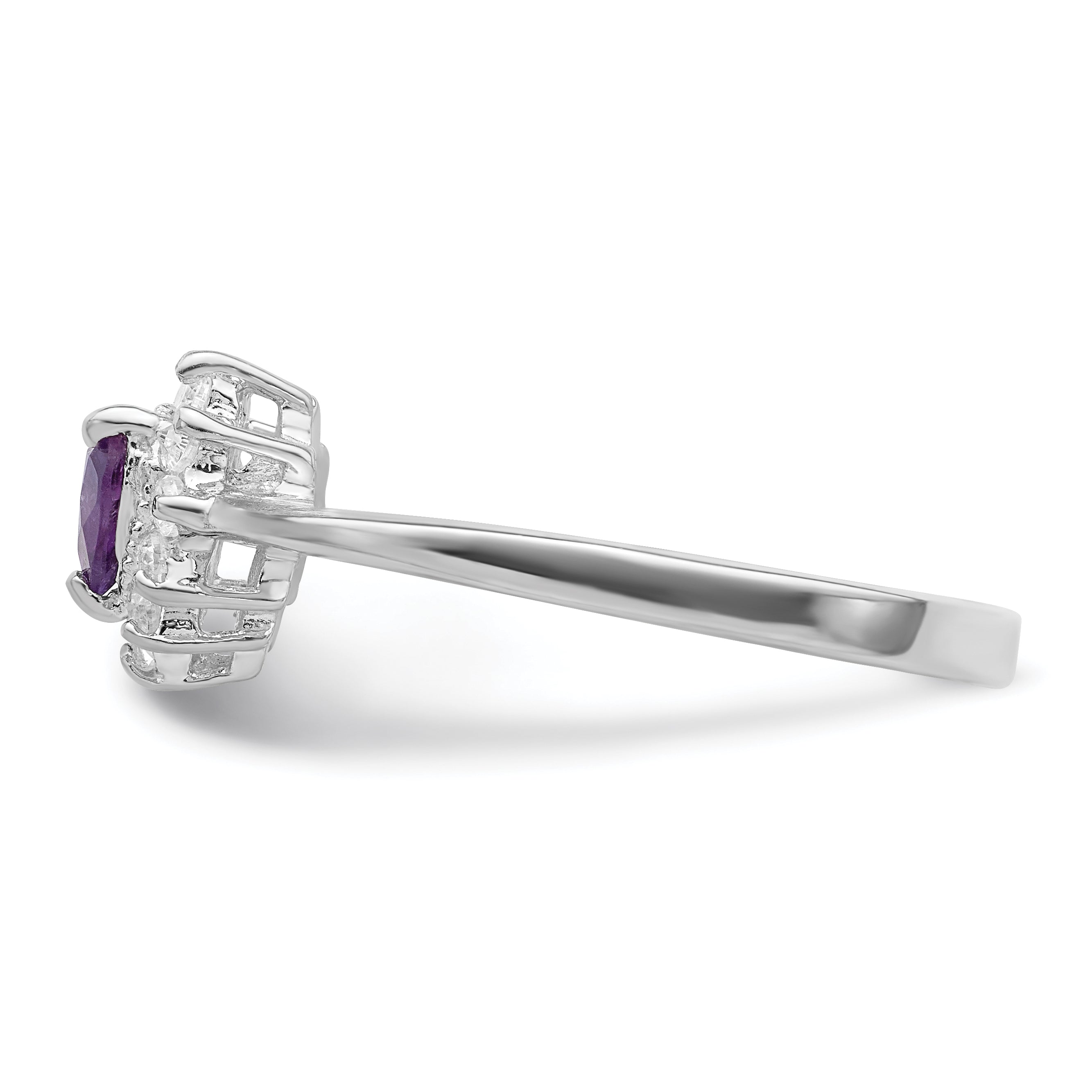 Sterlingsilber Rhodiniert Amethyst und Zirkonia Herz Ring