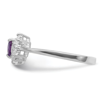 Sterlingsilber Rhodiniert Amethyst und Zirkonia Herz Ring
