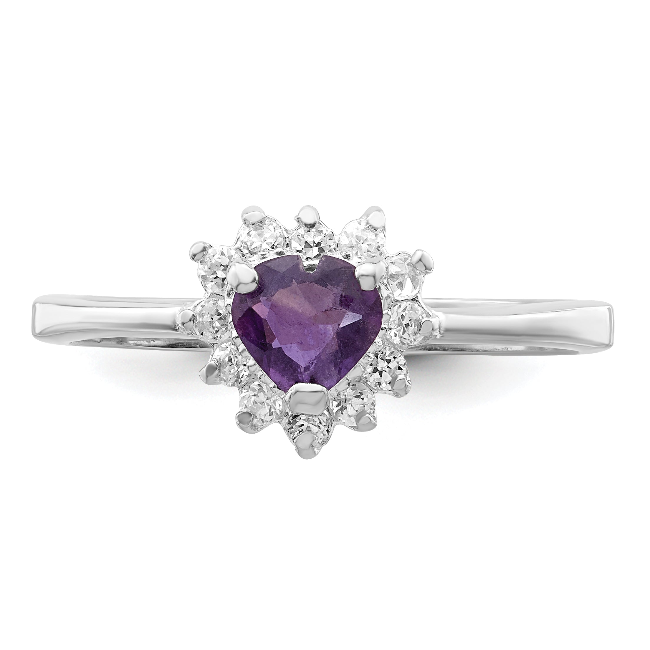 Sterlingsilber Rhodiniert Amethyst und Zirkonia Herz Ring