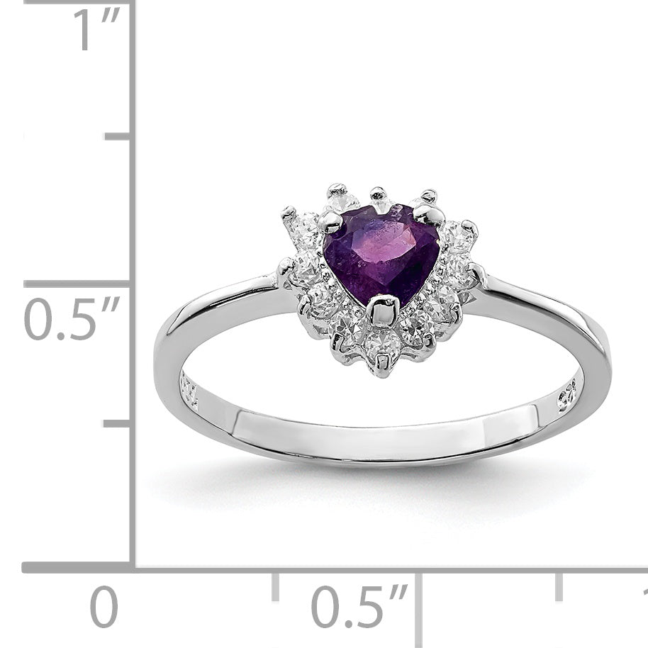 Sterlingsilber Rhodiniert Amethyst und Zirkonia Herz Ring