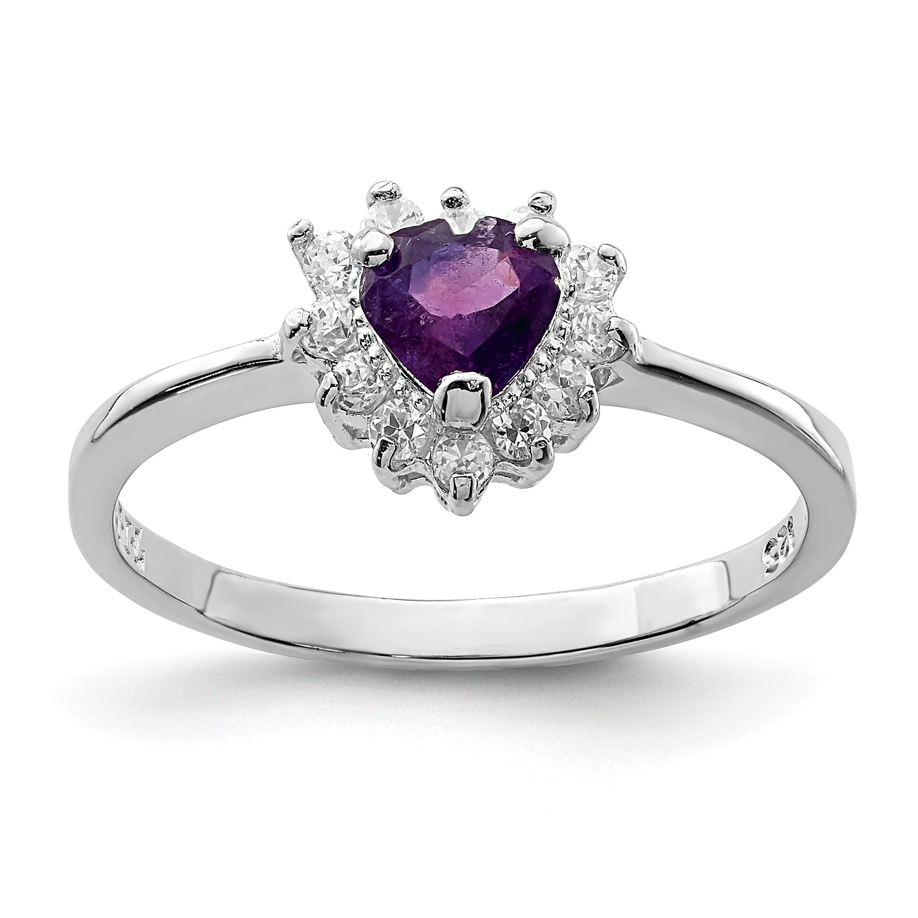 Sterlingsilber Rhodiniert Amethyst und Zirkonia Herz Ring