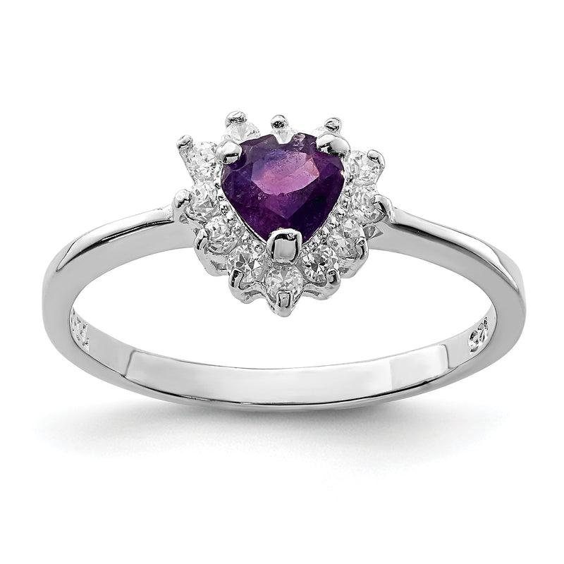 Sterlingsilber Rhodiniert Amethyst und Zirkonia Herz Ring