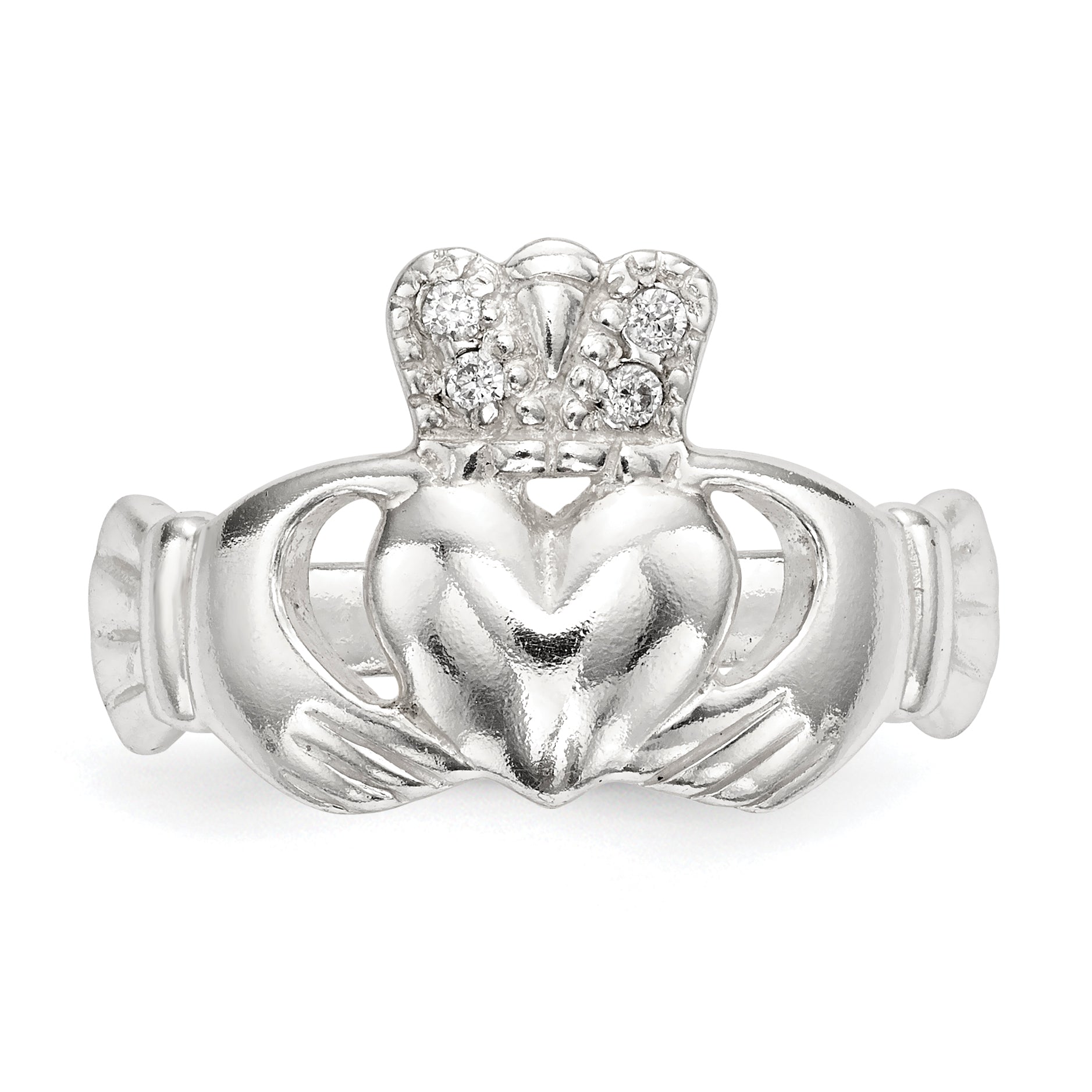 Sterlingsilber Poliert Zirkonia Claddagh Ring