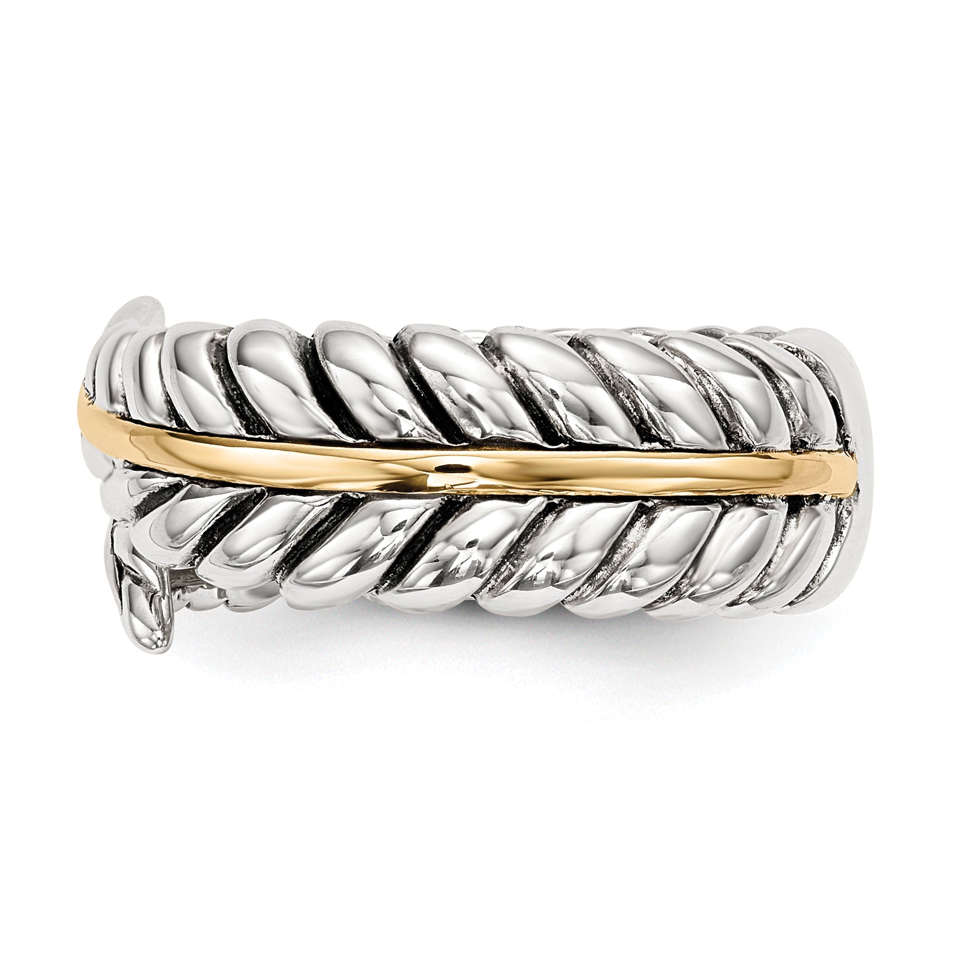 Silber/14K Bicolor Sterlingsilber 14K Antikisiert Leaves Bypass Ring