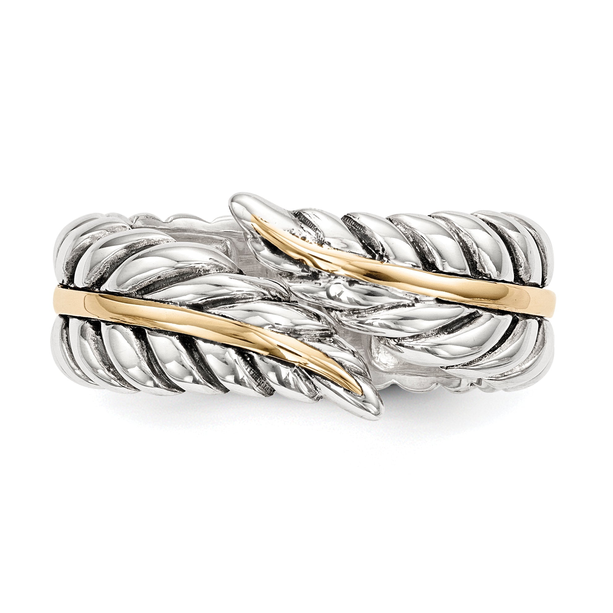 Silber/14K Bicolor Sterlingsilber 14K Antikisiert Leaves Bypass Ring