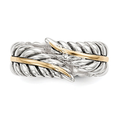 Silber/14K Bicolor Sterlingsilber 14K Antikisiert Leaves Bypass Ring