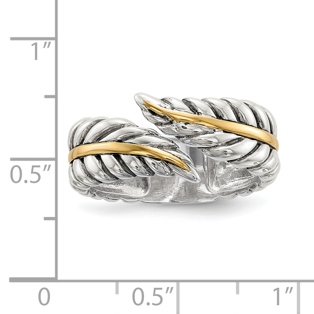 Silber/14K Bicolor Sterlingsilber 14K Antikisiert Leaves Bypass Ring