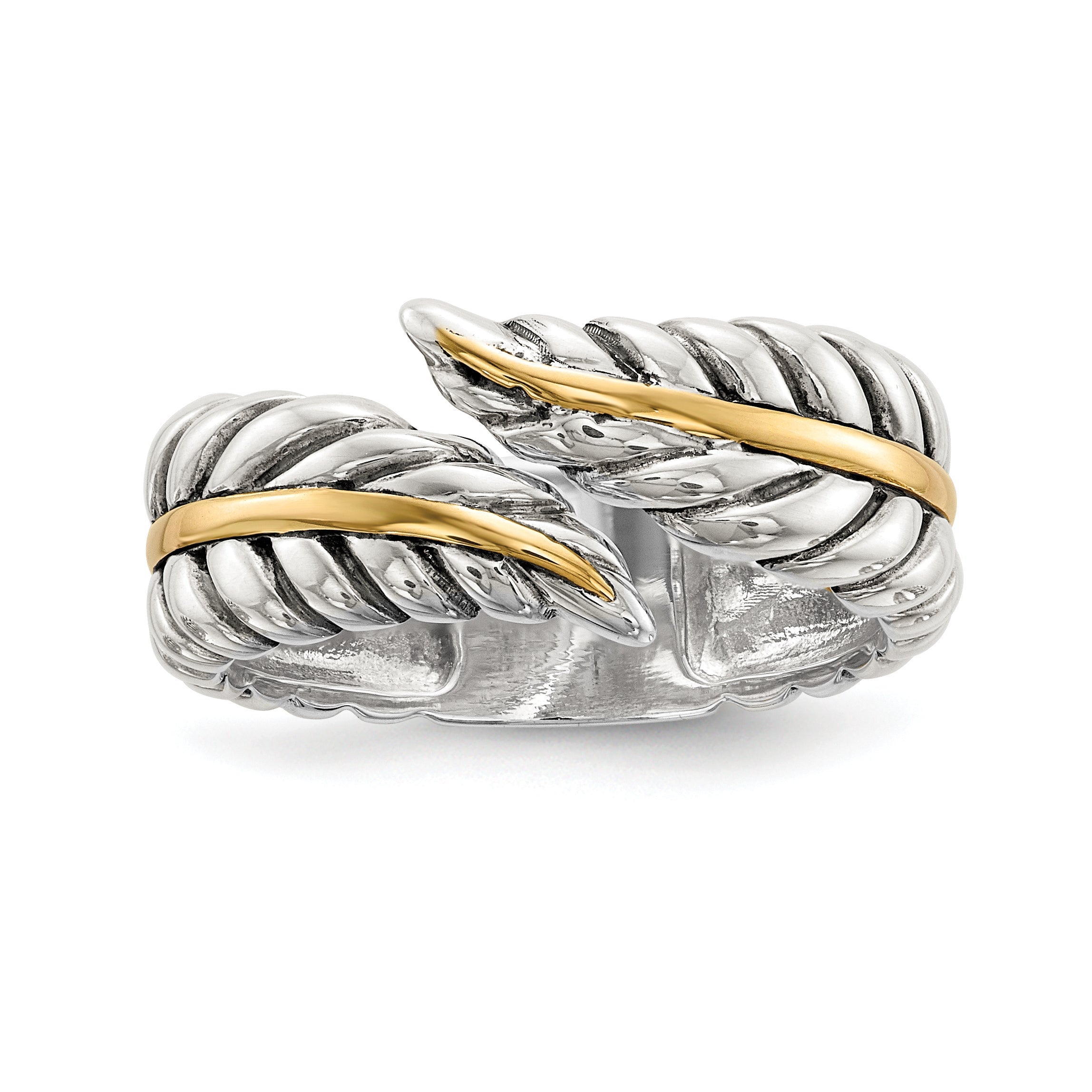 Silber/14K Bicolor Sterlingsilber 14K Antikisiert Leaves Bypass Ring
