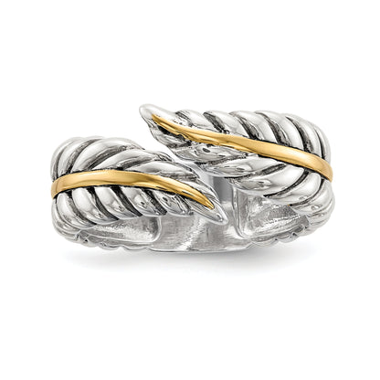 Silber/14K Bicolor Sterlingsilber 14K Antikisiert Leaves Bypass Ring