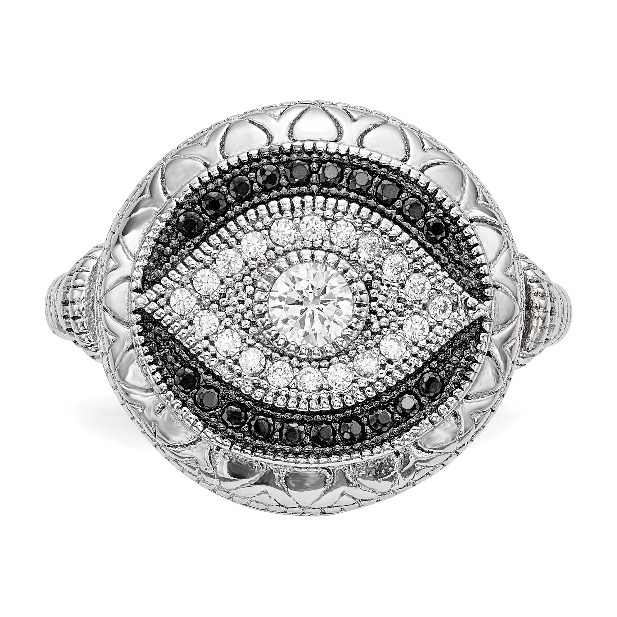 Sterlingsilber Rhodiniert Schwarz und Weiß Zirkonia Böse Auge Ring