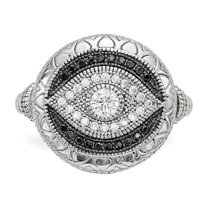 Sterlingsilber Rhodiniert Schwarz und Weiß Zirkonia Böse Auge Ring