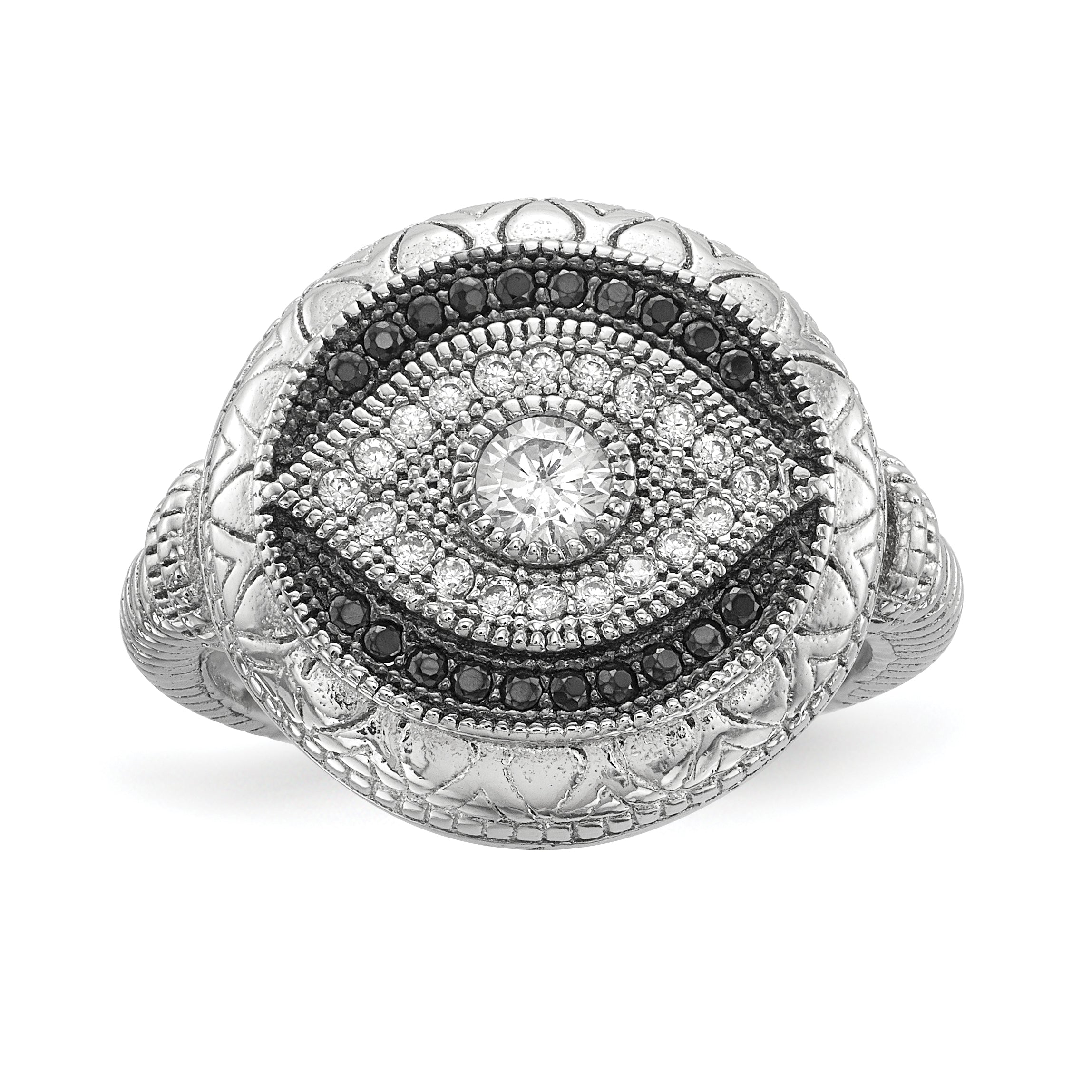 Sterlingsilber Rhodiniert Schwarz und Weiß Zirkonia Böse Auge Ring