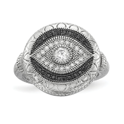 Sterlingsilber Rhodiniert Schwarz und Weiß Zirkonia Böse Auge Ring