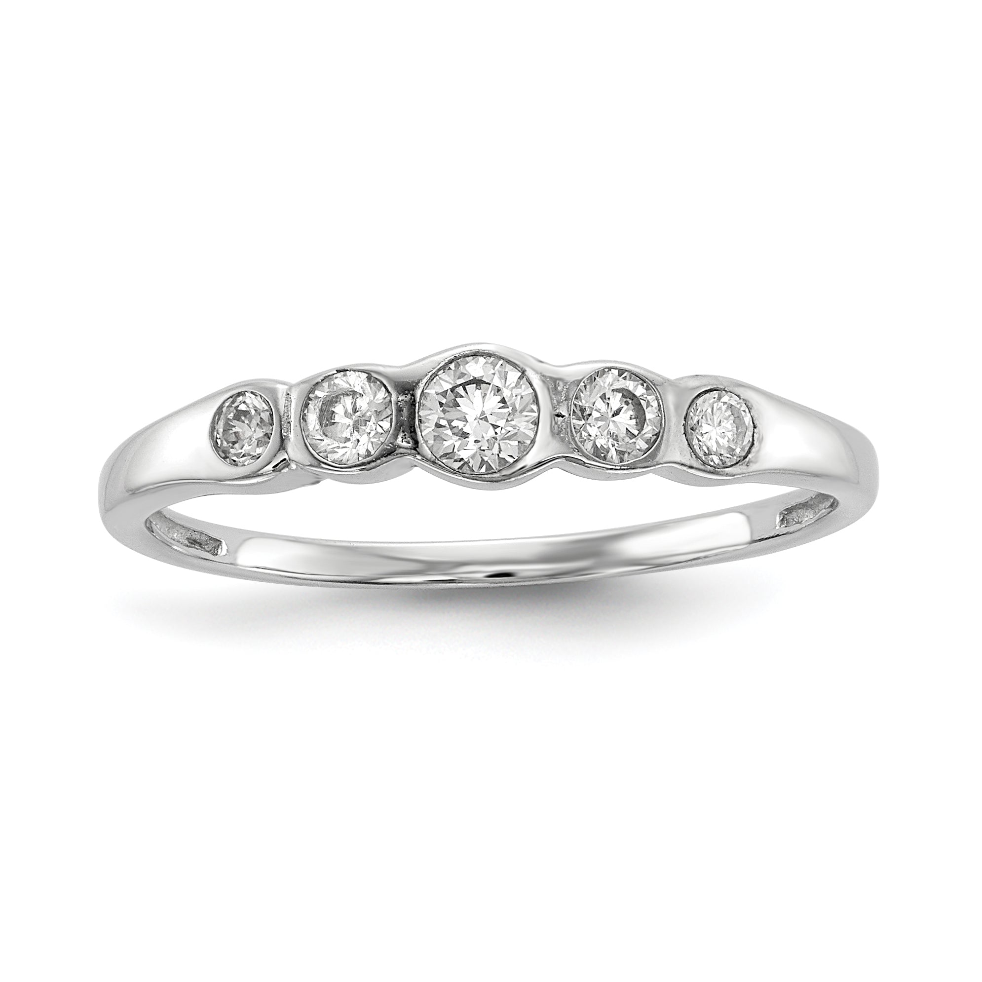 Sterlingsilber Rhodiniert 5 Stein Zargenfassung Set Zirkonia Ring