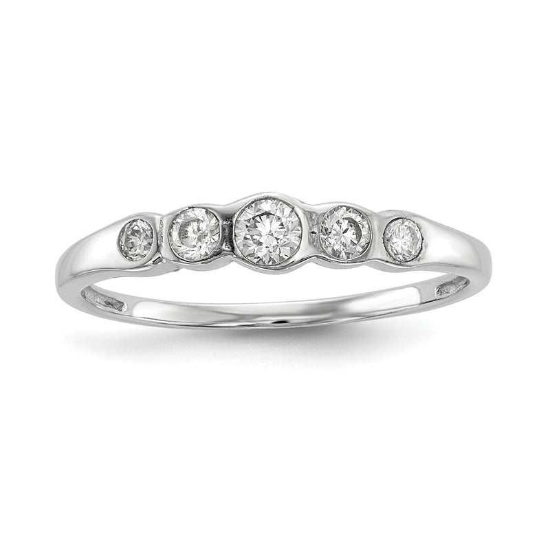 Sterlingsilber Rhodiniert 5 Stein Zargenfassung Set Zirkonia Ring