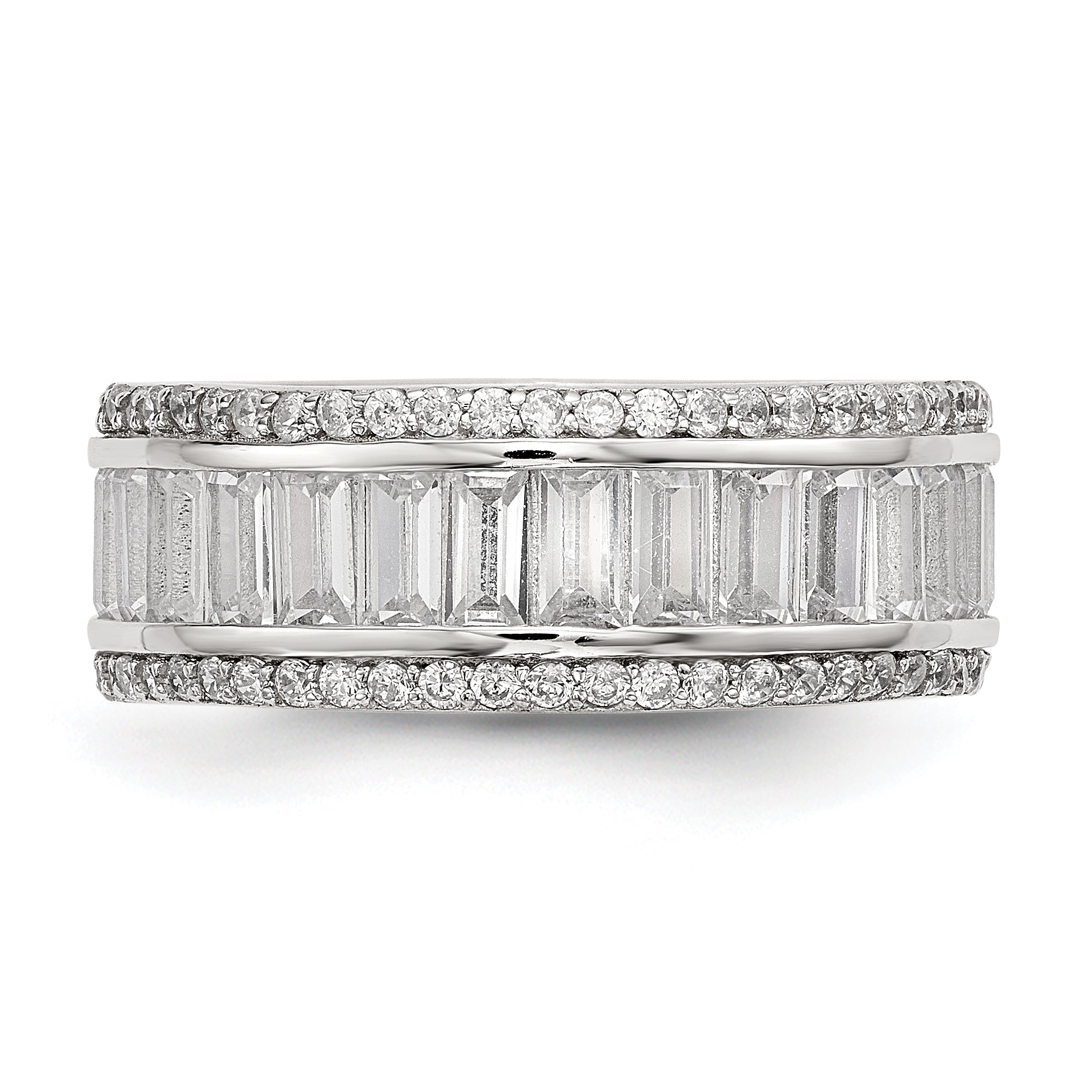 Sterlingsilber Rhodiniert Baguette & Rund Zirkonia Memoire Ring