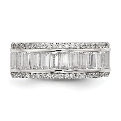 Sterlingsilber Rhodiniert Baguette & Rund Zirkonia Memoire Ring