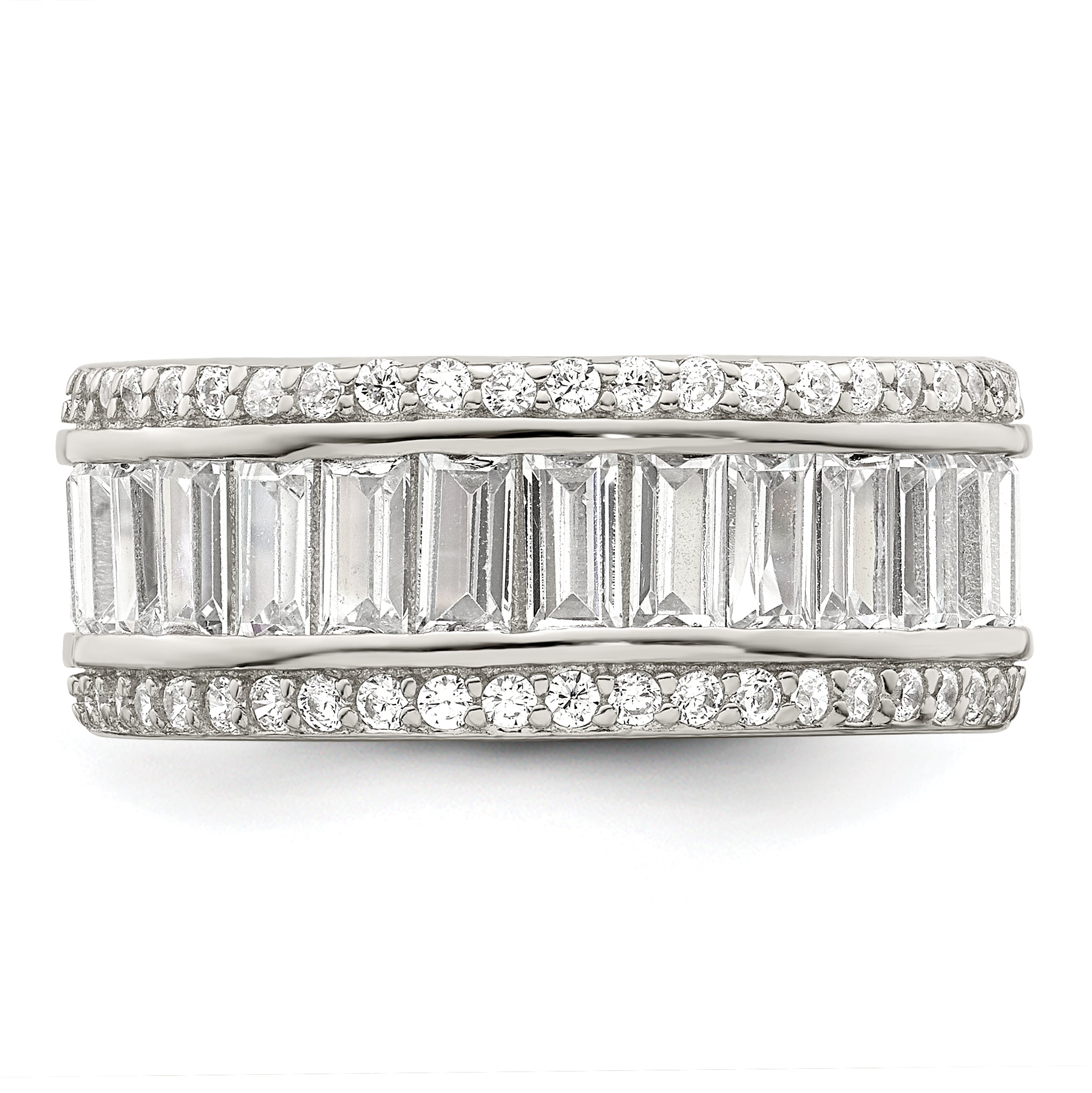 Sterlingsilber Rhodiniert Baguette & Rund Zirkonia Memoire Ring