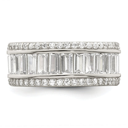 Sterlingsilber Rhodiniert Baguette & Rund Zirkonia Memoire Ring