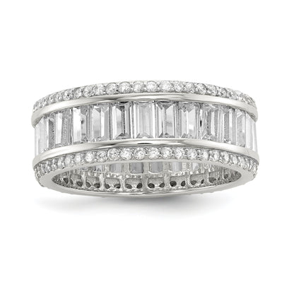 Sterlingsilber Rhodiniert Baguette & Rund Zirkonia Memoire Ring