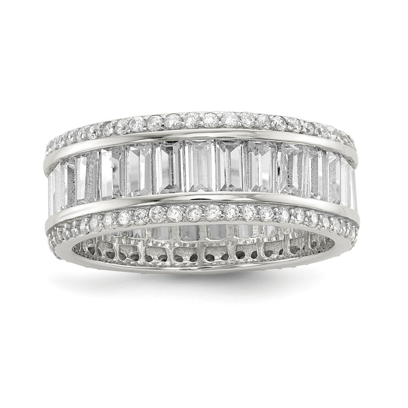 Sterlingsilber Rhodiniert Baguette & Rund Zirkonia Memoire Ring