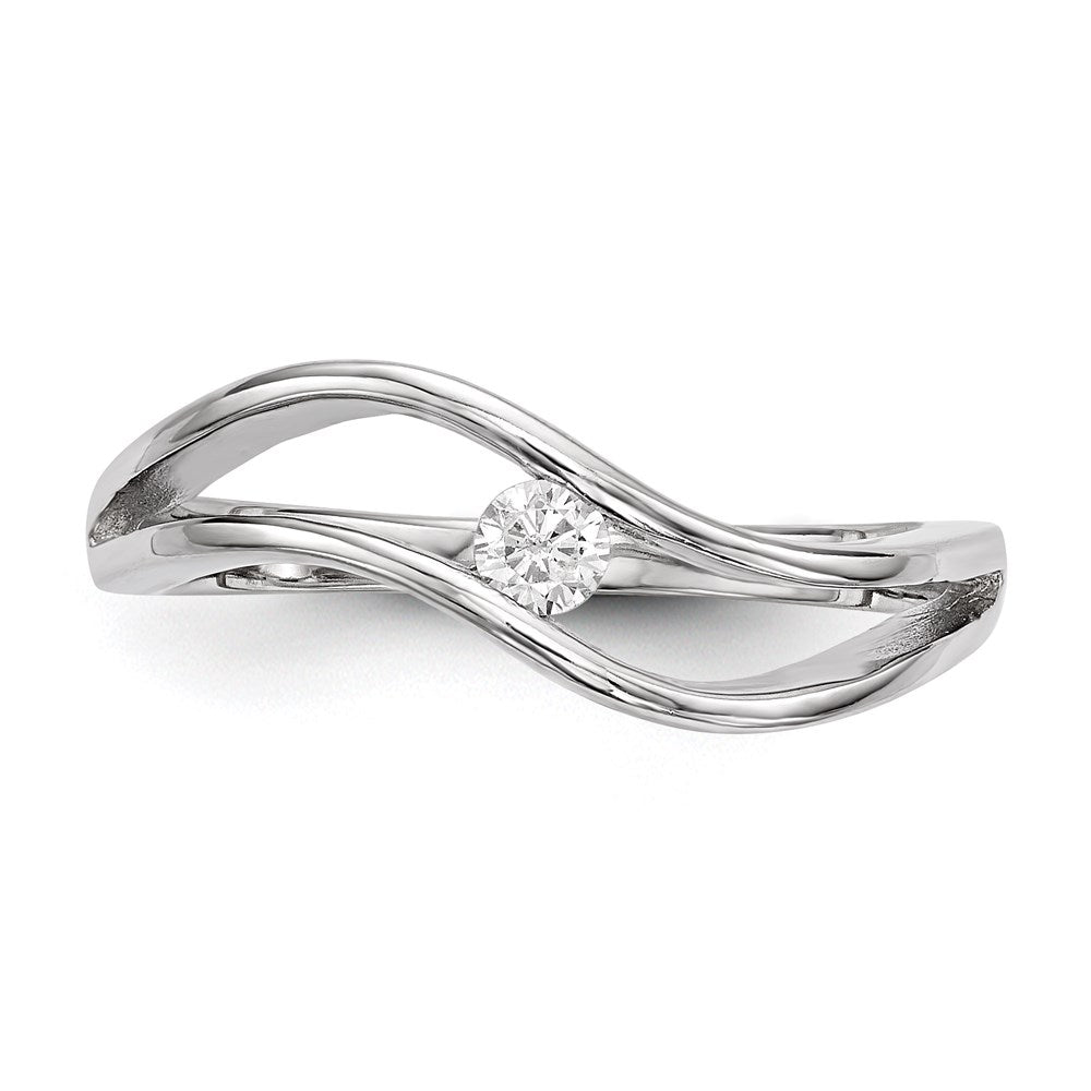 Sterlingsilber Rhodiniert Gewellt Zirkonia Ring (size 8 Nur)