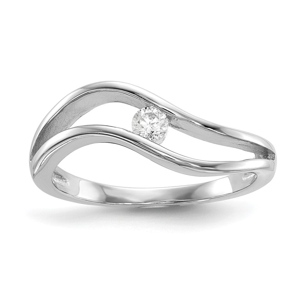 Sterlingsilber Rhodiniert Gewellt Zirkonia Ring (size 8 Nur)