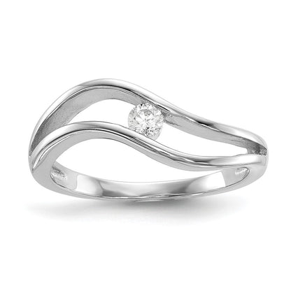 Sterlingsilber Rhodiniert Gewellt Zirkonia Ring (size 8 Nur)