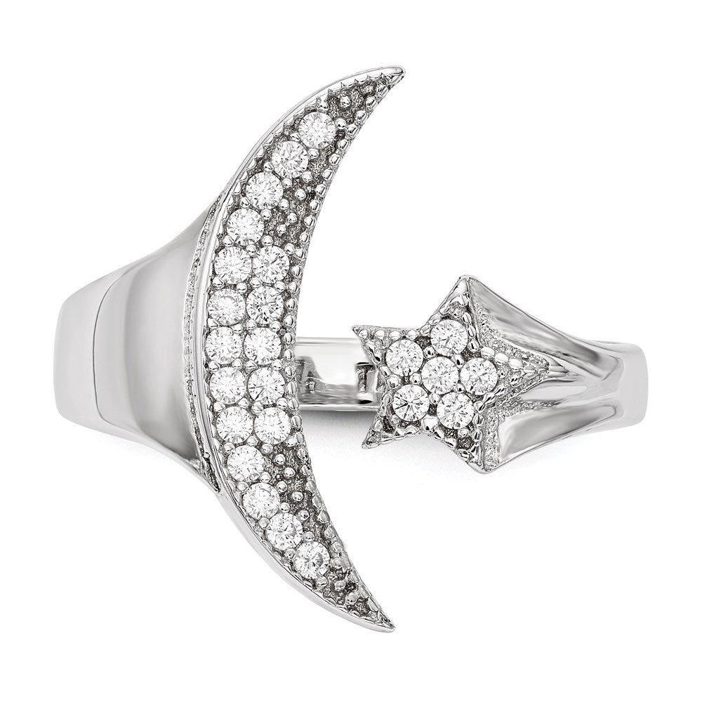 Sterlingsilber Rhodiniert Zirkonia Mond Stern Poliert Ring