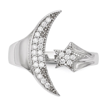 Sterlingsilber Rhodiniert Zirkonia Mond Stern Poliert Ring