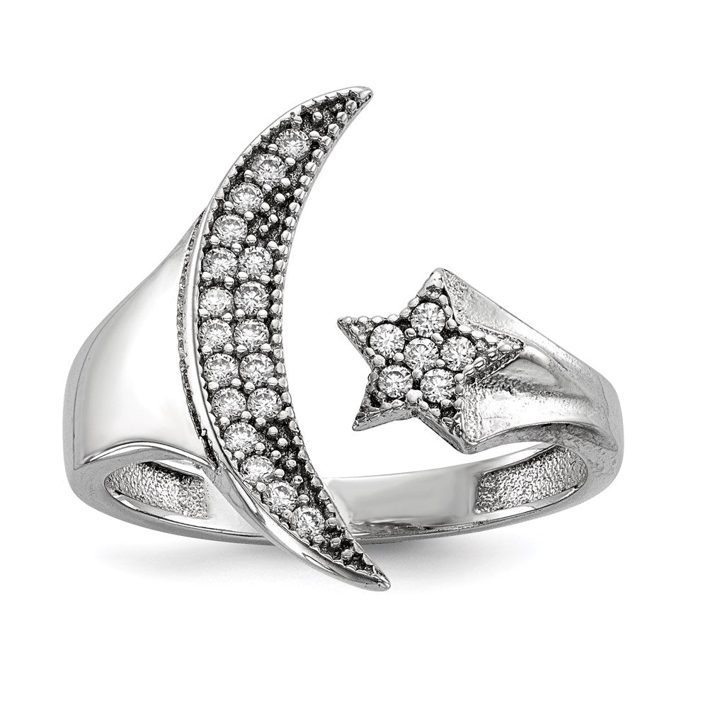 Sterlingsilber Rhodiniert Zirkonia Mond Stern Poliert Ring