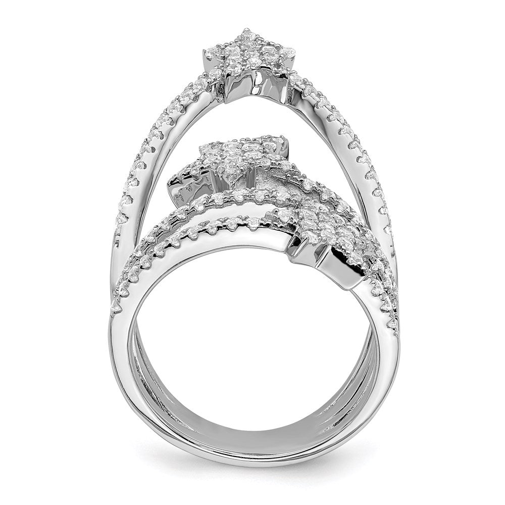 Sterlingsilber Rein Feuer Rhodiniert Zirkonia Stern Ring