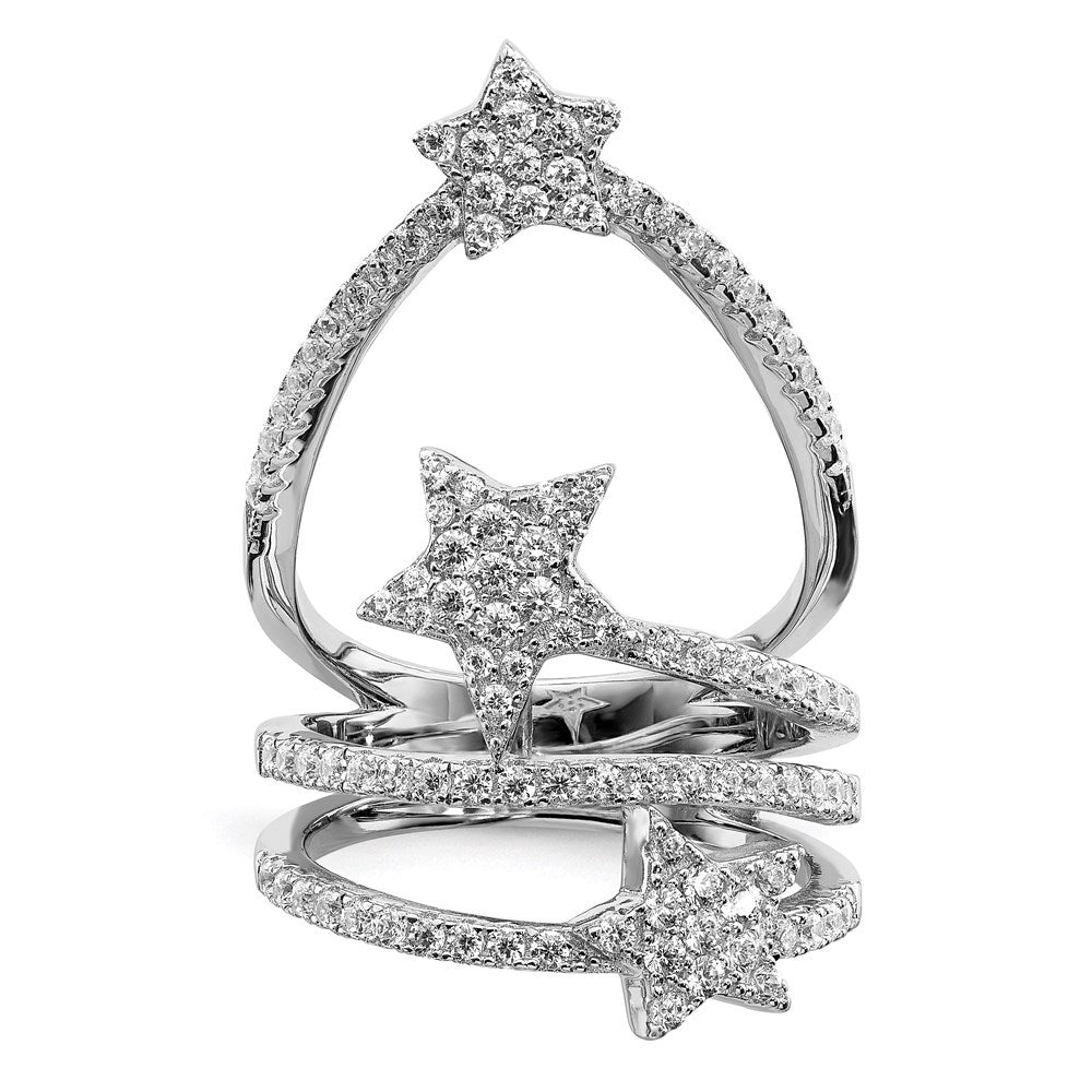 Sterlingsilber Rein Feuer Rhodiniert Zirkonia Stern Ring