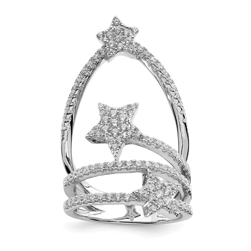 Sterlingsilber Rein Feuer Rhodiniert Zirkonia Stern Ring