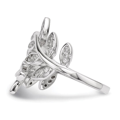 Sterlingsilber Rhodiniert Blatt Zirkonia Ring