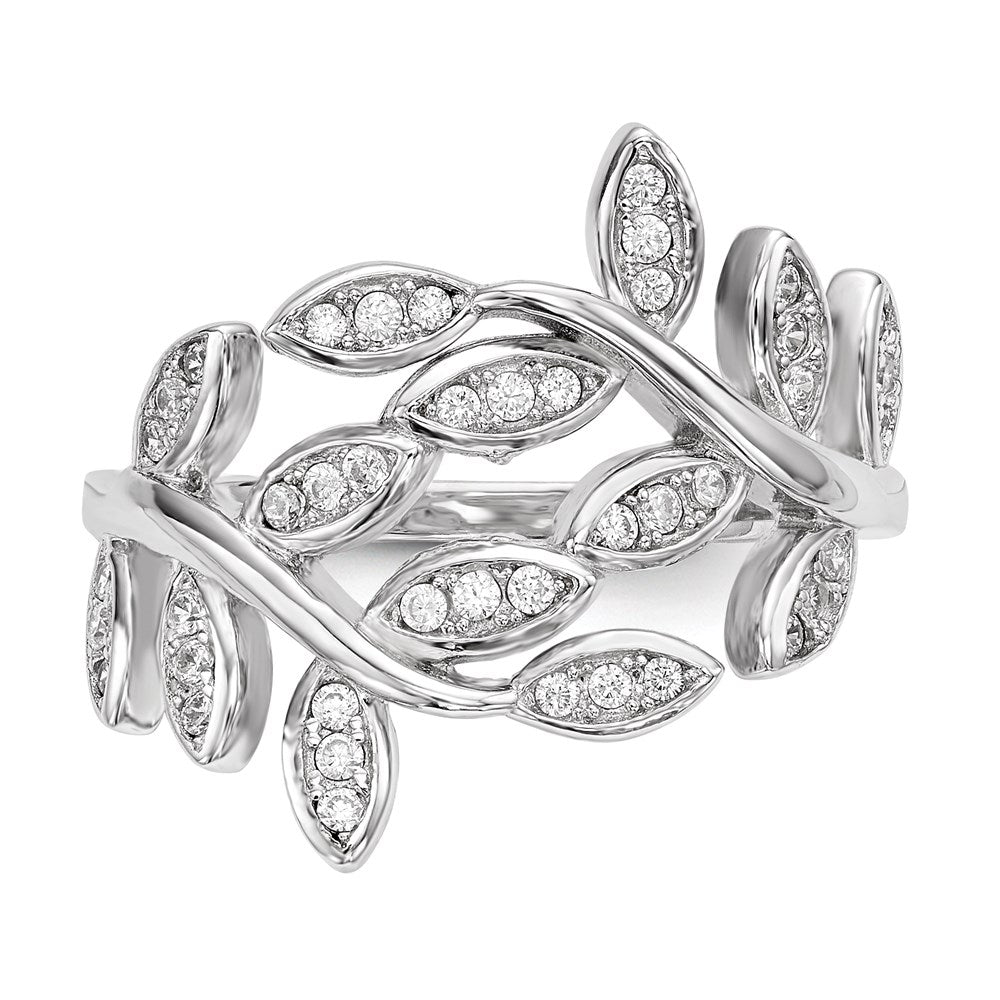 Sterlingsilber Rhodiniert Blatt Zirkonia Ring