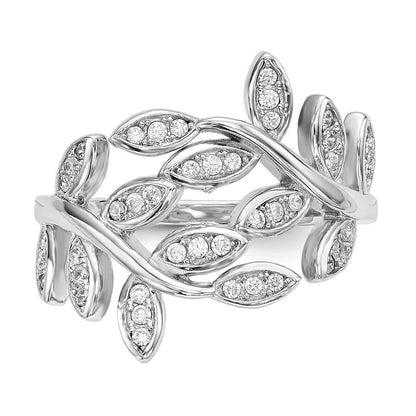 Sterlingsilber Rhodiniert Blatt Zirkonia Ring
