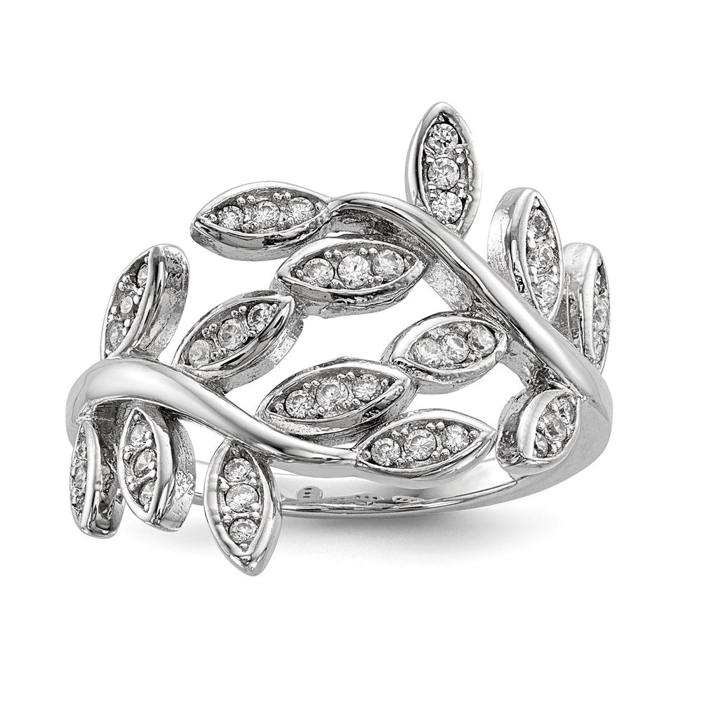 Sterlingsilber Rhodiniert Blatt Zirkonia Ring