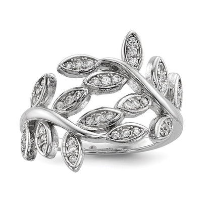 Sterlingsilber Rhodiniert Blatt Zirkonia Ring