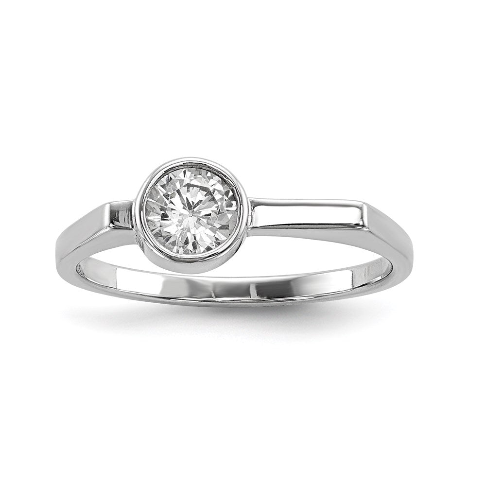 Sterlingsilber Rhodiniert Rund Zirkonia Ring