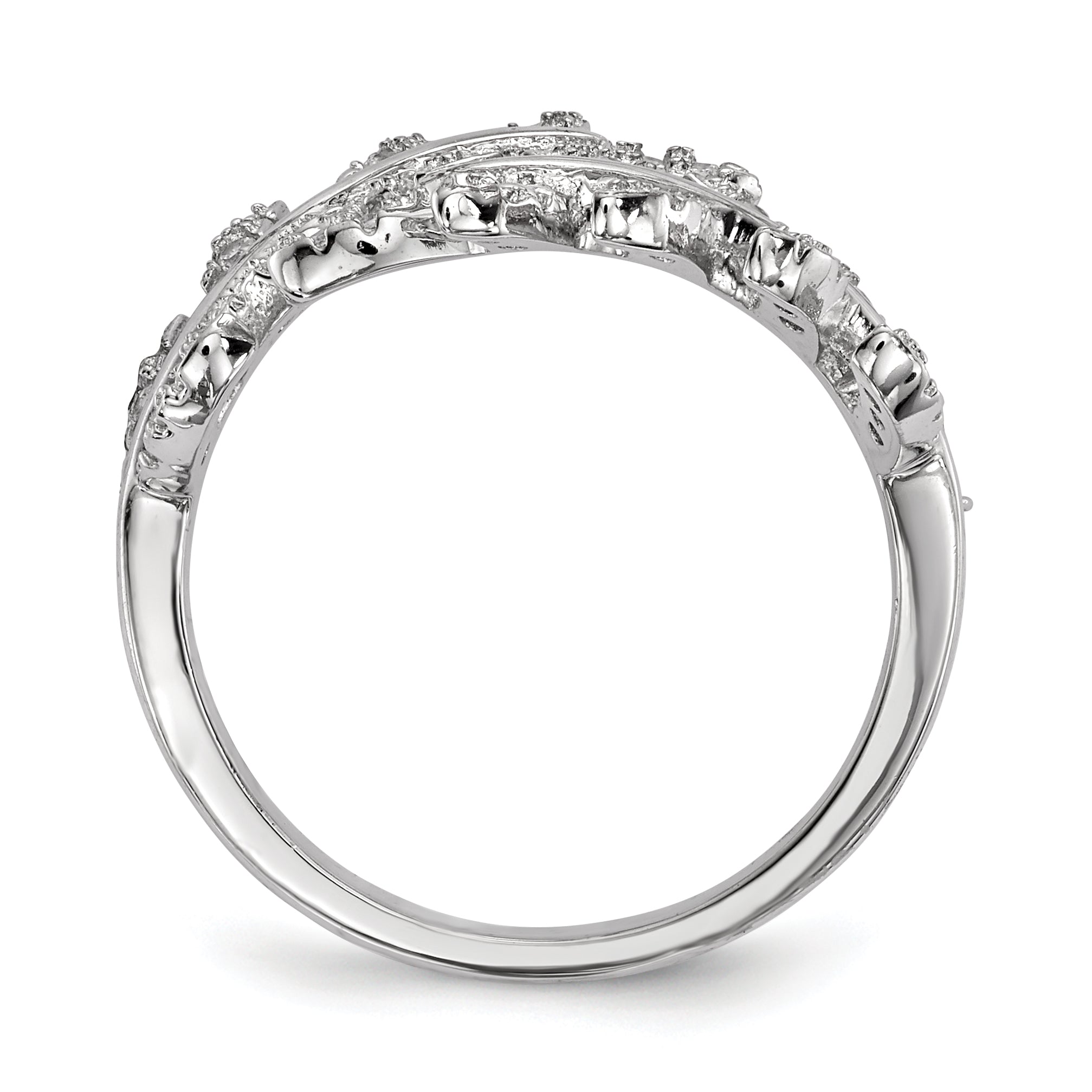 Sterlingsilber Rhodiniert Zirkonia Blatt mit Verlängerung Ring