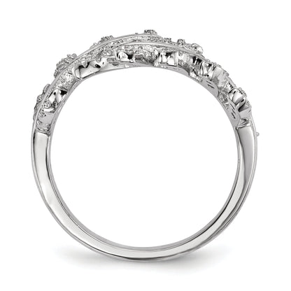 Sterlingsilber Rhodiniert Zirkonia Blatt mit Verlängerung Ring