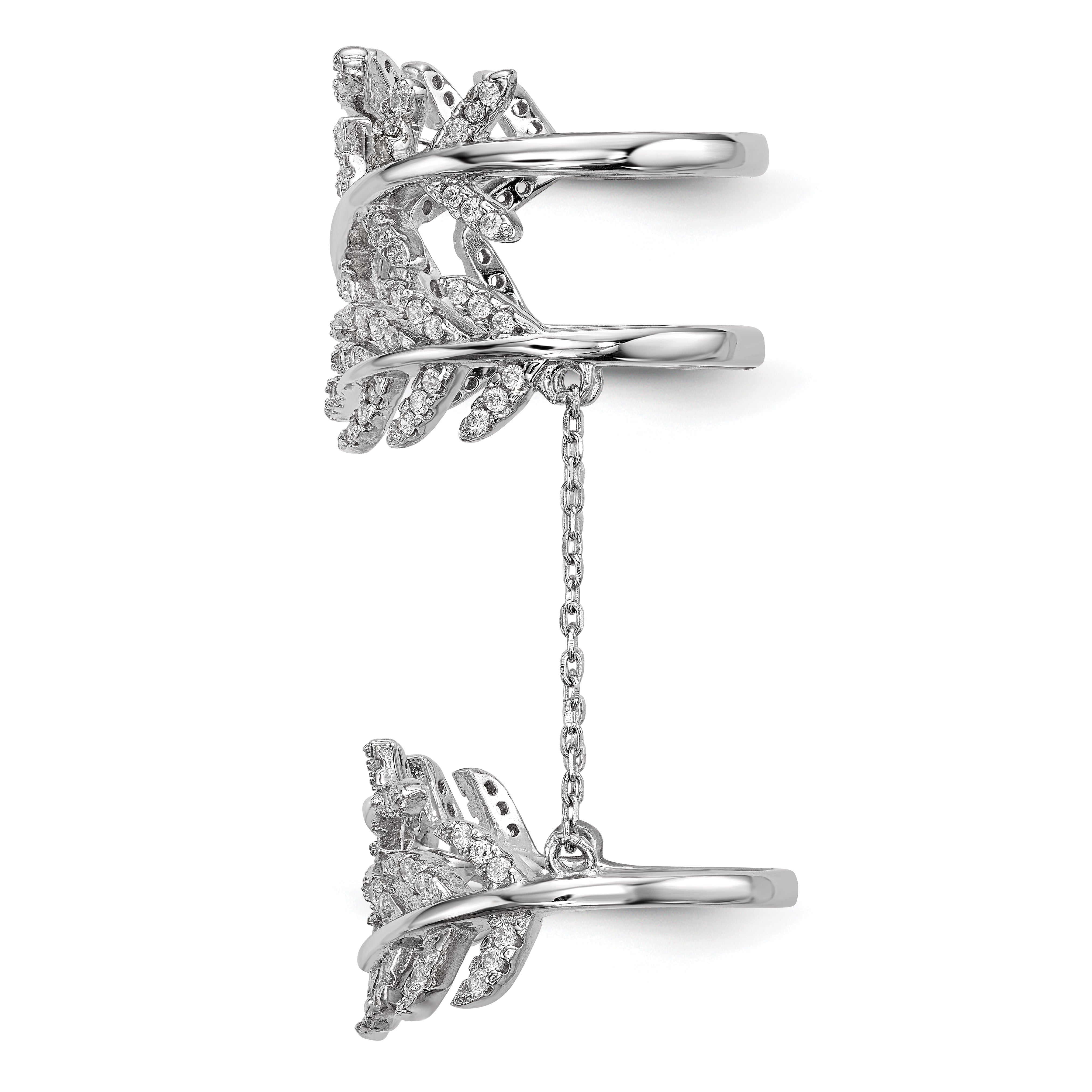 Sterlingsilber Rhodiniert Zirkonia Blatt mit Verlängerung Ring