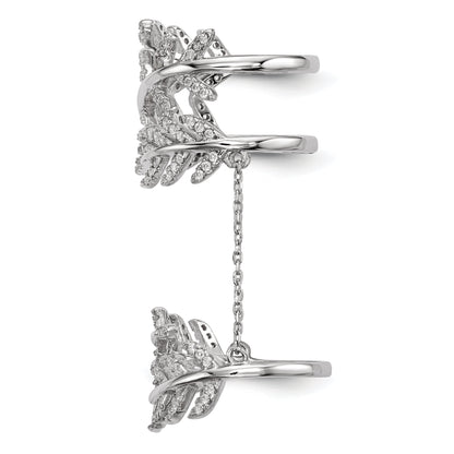 Sterlingsilber Rhodiniert Zirkonia Blatt mit Verlängerung Ring