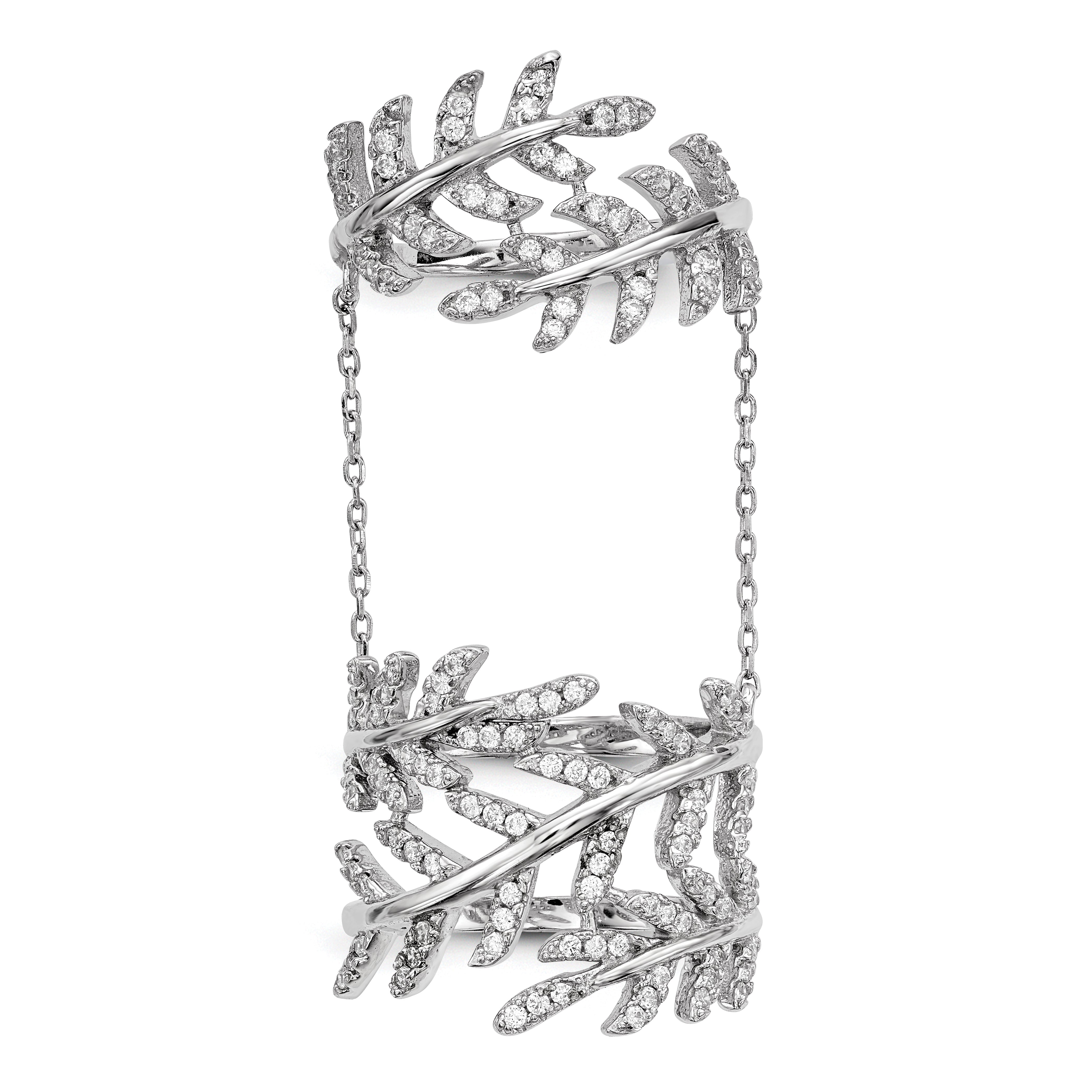 Sterlingsilber Rhodiniert Zirkonia Blatt mit Verlängerung Ring